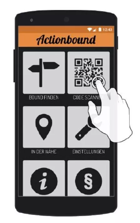 Illustration eines Smartphones mit der Actionbound-App auf dem Display.
